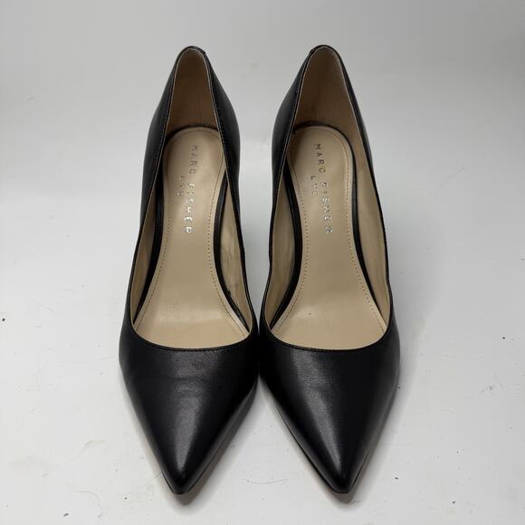 Marc Fisher Abilene Leather Pumps Size 8 M Black Pointed Toe Block Heel Classic - Picture 2 of 10